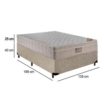 Cama Box Casal Suede + Colchão Casal Ortobom Airtech Molas Springpocket (65x138x188) Bege