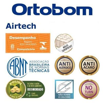 Cama Box Casal Suede + Colchão Casal Ortobom Airtech Molas Springpocket (65x138x188) Bege