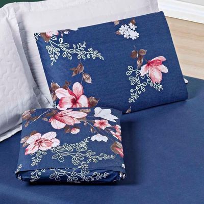 Jogo Cama Lençol Celi Casal Padrão Micropercal 200 Fios 3 Peças - Azul Marinho Floral