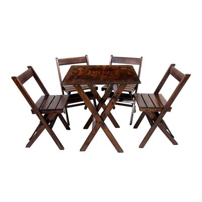 Conjunto Mesa Dobrável 60x60cm Com 4 Cadeiras Em Madeira Maciça - Imbuia - Marrom