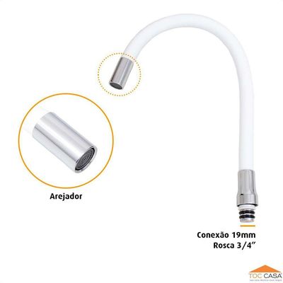 Tubo Articulado Silicone Branco Arejador Latão Cromado