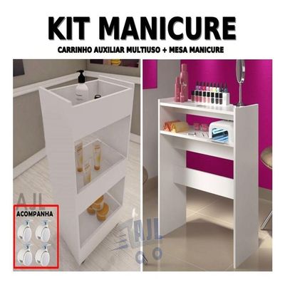 Kit De Esmaltes Expositor Carrinho Auxiliar Clinica 70Cm Madeira