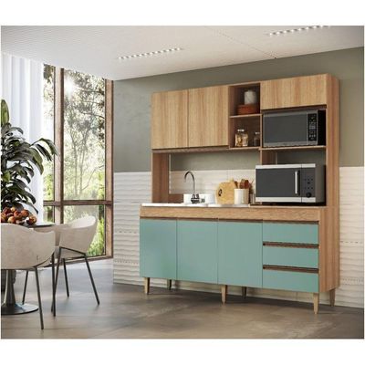 Armário De Cozinha Compacta Em Mdp Mel E Verde 1,95 X 1,85 M Splendore
