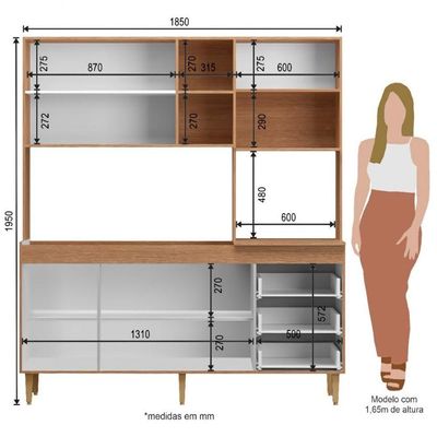 Armário De Cozinha Compacta Em Mdp Mel E Preto 1,95 X 1,85 M Splendore