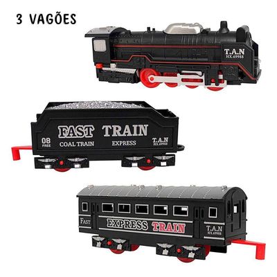 Trem Ferroviário De Brinquedo Com 3 Vagões 15 Trilhos Com Som E Luz