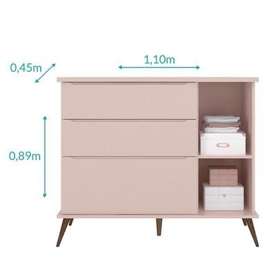 Cômoda Infantil Retrô Melinda 1 Porta E 3 Gavetas Rosê - Phoenix Baby Rosê