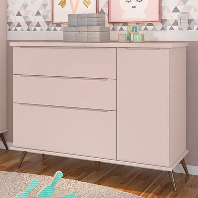 Cômoda Infantil Retrô Melinda 1 Porta E 3 Gavetas Rosê - Phoenix Baby Rosê