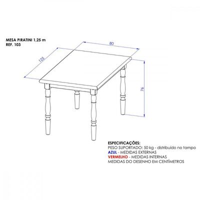Mesa De Jantar Madeira E Mdp 125x80cm Castanho Piratini Castanho