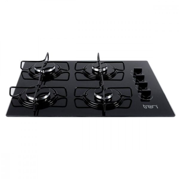 Cooktop Vidro A Gás 4 Bocas 60x46 Bivolt Preto Tron Preto Bivolt