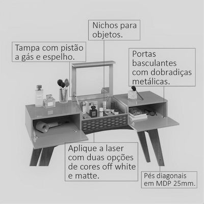 Aparador Multifuncional Star Com Espelho Cedro Off White Frade Grappa Cedro Com Off White