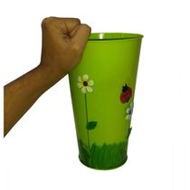 Vaso Balde Metal Verde Enfeite Jardim Joaninha Flor
