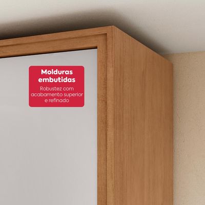 Guarda-Roupa Casal 100% MDF 8 Portas Easy Glow com Espelhos e Pés Amendoa Clean/Off White