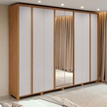 Guarda-Roupa Casal 100% MDF 8 Portas Easy Glow com Espelhos e Pés Amendoa Clean/Off White