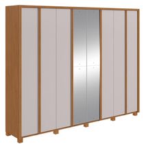Guarda-Roupa Casal 100% MDF 8 Portas Easy Glow com Espelhos e Pés Amendoa Clean/Off White