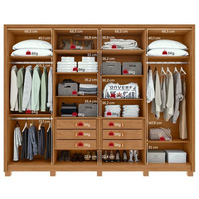 Guarda-Roupa Casal 100% MDF 8 Portas Easy Glow com Espelhos e Pés Amendoa Clean/Off White