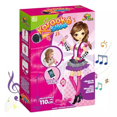 Microfone Karaoke Com Pedestal Use No Celular Cantar Criança Musica Menina