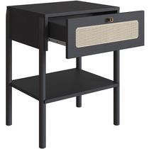 Mesa De Cabeceira 01 Gaveta Com Telinha Pés Madeira Moss A03 Nero Preto