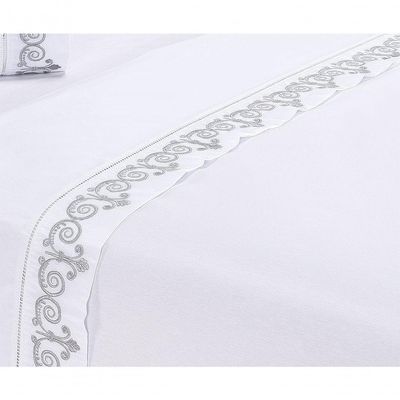 Jogo Lençol Atenas Quarto Casal Padrão Bordado 4 Peças 2fronha Cor:branco Com Cinza