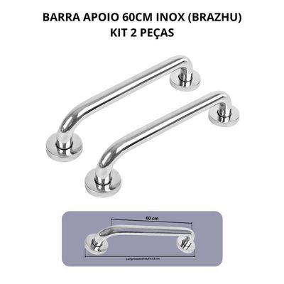 Barra De Apoio 60 Cm Inox 2 Peças Brazhu