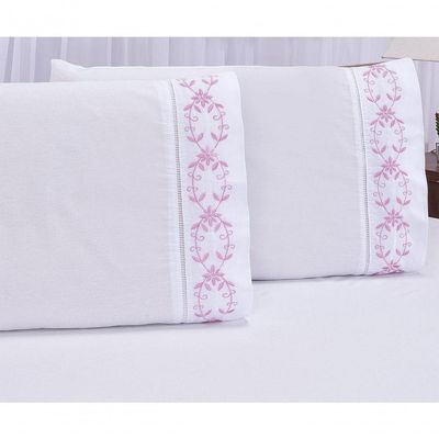 Jogo Lençol Queen Casal Bordado 3 Peças Branco Uva Veneza