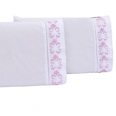 Jogo Lençol Queen Casal Bordado 3 Peças Branco Uva Veneza