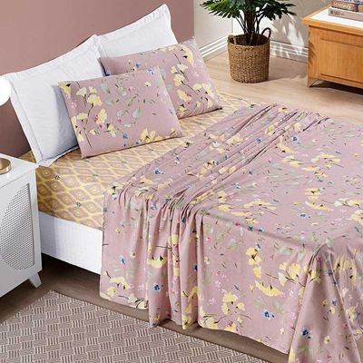 Jogo De Cama Lençol Dallas Solteiro Microfibra 3 Peças - Rosê Lavanda Floral