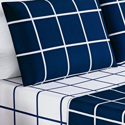Jogo De Lençol King Square 4 Peças Azul Marinho