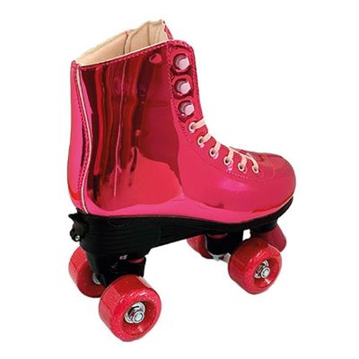 Patins Shine Com 4 Rodas Rosa Platinado Brilhante Tamanho 31 Ao 34 Ajustável - Fenix