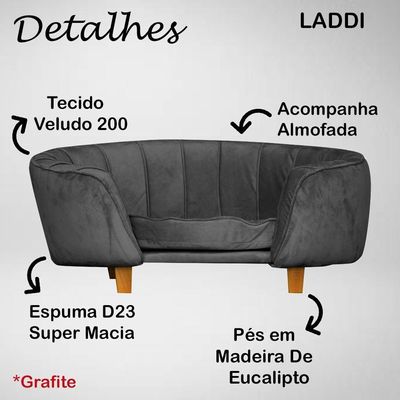 Poltrona Cama Caminha Pet Laddi Veludo Grafite Dvinn Grafite