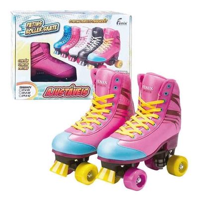 Patins Roller Skate 4 Rodas Rosa Tamanho 31 Ao 34 Ajustável Fenix