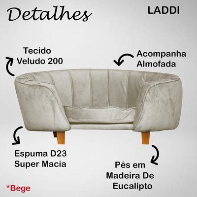 Poltrona Cama Caminha Pet Laddi Veludo Bege Dvinn Bege
