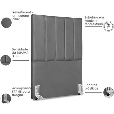 Cabeceira Solteiro 90cm Allia Corano Cinza Rm Cinza
