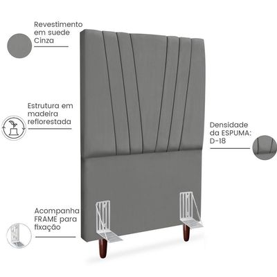 Cabeceira Solteiro 90cm Bell Suede Cinza Rm Cinza