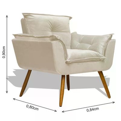 Kit Poltrona Decorativa Opala Com Puff Redondo - Bege Bege