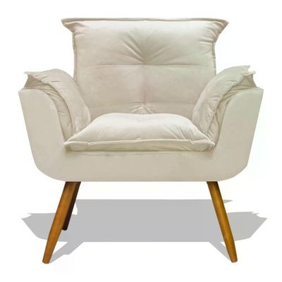 Kit Poltrona Decorativa Opala Com Puff Redondo - Bege Bege