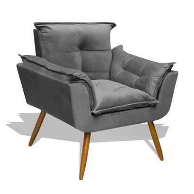 Kit Poltrona Decorativa Opala Com Puff Redondo - Cinza Cinza