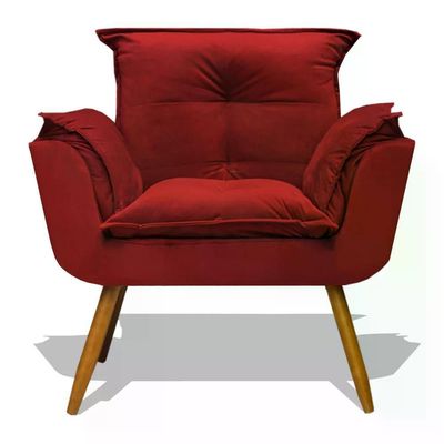 Kit Poltrona Decorativa Opala C/Puff Redondo Vermelho