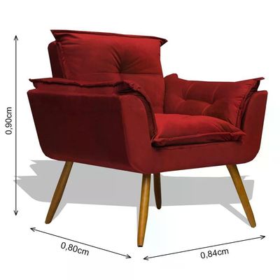Kit Poltrona Decorativa Opala C/Puff Redondo Vermelho