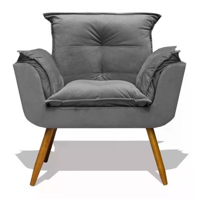 Kit Poltrona Decorativa Opala Com Puff Redondo - Cinza Cinza