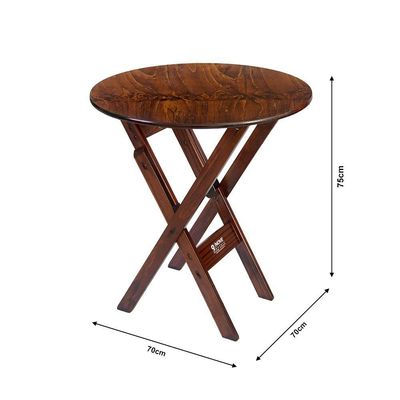 Mesa Redonda 70cm Dobrável Em Madeira Maciça - Imbuia - Bege