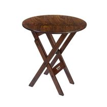 Mesa Redonda 70cm Dobrável Em Madeira Maciça - Imbuia - Bege