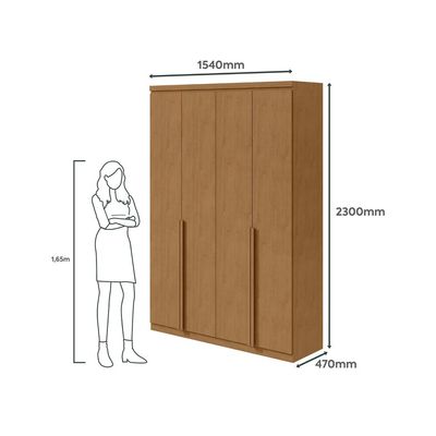 Guarda-Roupa Solteiro Alonzo 4 portas 2 Gavetas Amêndoa Clean