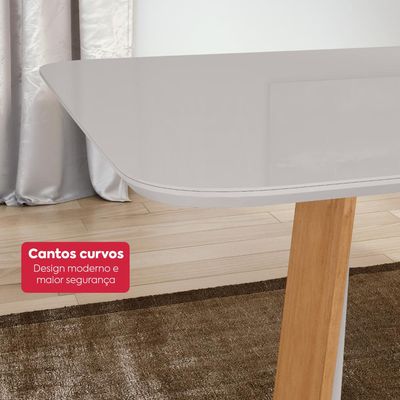 Conjunto Sala de Jantar Mesa Easy Pop 120x80cm Tampo Vidro/MDF com 4 Cadeiras Confort Amêndoa/Off