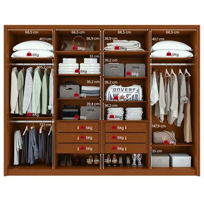 Guarda-Roupa Casal 100% MDF 8 Portas Easy Glow Frassino