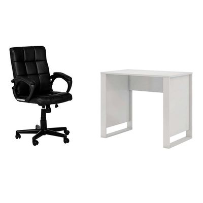 Conjunto de Mesa Morada Branca com Cadeira de Escritório Diretor Giratória Charles Preta