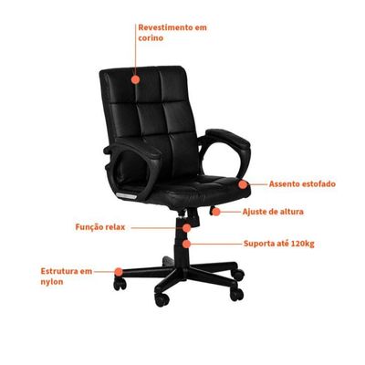 Conjunto de Mesa Morada Branca com Cadeira de Escritório Diretor Giratória Charles Preta