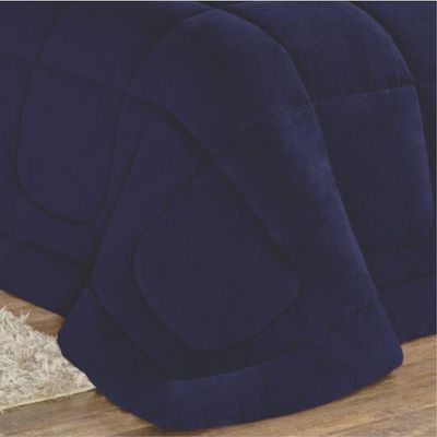 Edredom Coberdrom Queem Malha Algodão E Manta Flannel - Azul