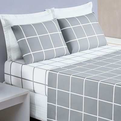 Jogo Cama Lençol King 200 Fios 4 Peças Cinza