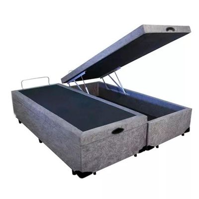Cama Box Baú Blindado Queen Bipartido Homequeen Suede Cinza 41x158x198