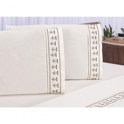 Jogo Lençol Tulipa Quarto Casal King Bordado 4 Peças 2fronha Cor: Palha Com Chocolate